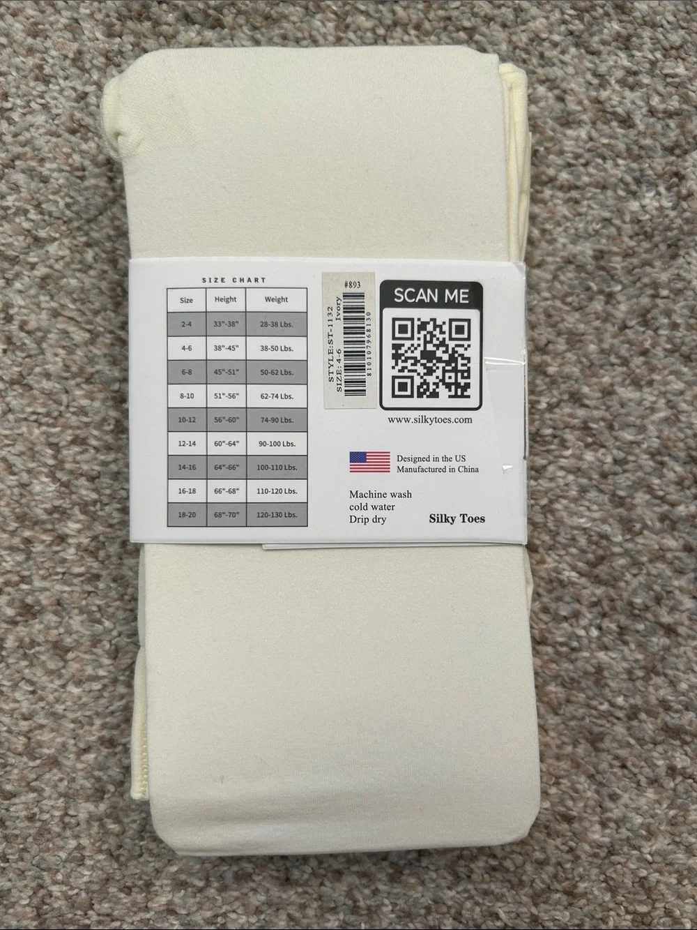 Girls NWT Ivory Color Tights Size 4-6
